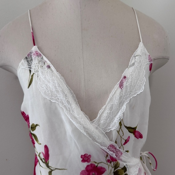 Zara Small White Pink Floral Mini Wrap Satin Slip Dress - Picture 2 of 8